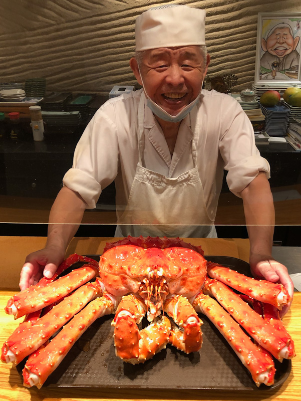 Head Chef Uezu with a King Crab
